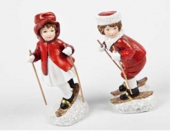 Дети на лыжах в красном, 12 см