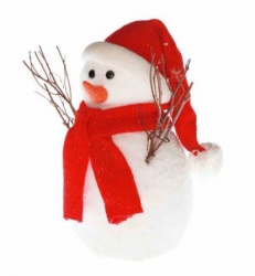 Снеговик вата в красном колпаке и шарфе, 32см