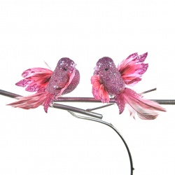 Птицы на веточке розовые (2 вида), 10 см